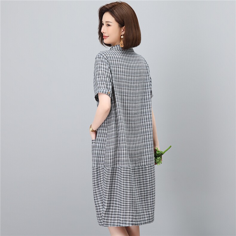高端棉麻连衣裙女2026夏季新款宽松休闲中年妈妈薄款裙子,女装连衣裙,独衣靓