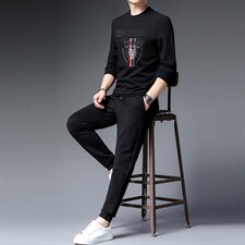 中年男士长袖长裤两件套秋季卫衣免烫休闲套装圆领运动两件套男装，男装休闲套装，电商B212（原钱塘6029）