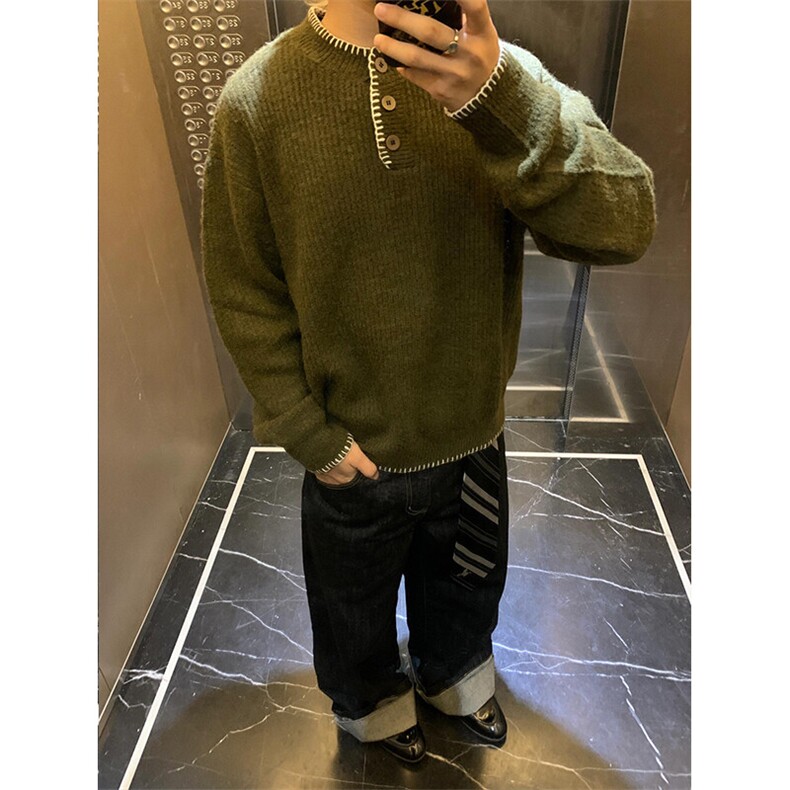 [有货]绿色慵懒亨利领毛衣复古针织衫 MY363 特P59图片