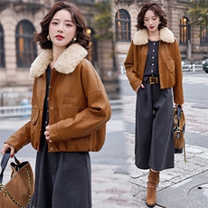 2025冬装新款简约时尚加绒皮衣外套，女装皮衣，魅丽静蓝