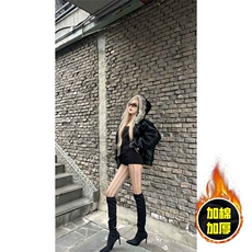 现货冬季美式潮牌痞帅PU皮机车服棉衣毛毛绒狼王座山雕皮棉服，男装棉衣，电商A486