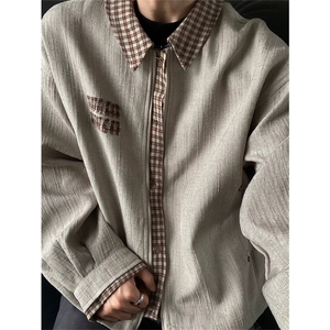 网图有货 美式复古千鸟格拼接cleanfit外套男女宽松夹克 A885-P75图片