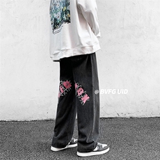 港风美潮做旧牛仔裤长裤直筒裤A014-K8167-P50控68，男装牛仔裤，电商A014