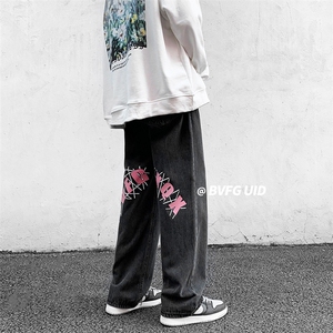 港风 美潮做旧牛仔裤长裤直筒裤A014-K8167-P50控68图片