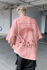 2025美式潮流麂皮绒短袖t恤大码宽松港风大码半袖上衣男H9904-P28，男装T恤，电商B295
