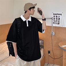 2025夏季新款简约纯色青少年班服学院风短袖polo杉T860/P35控48，男装T恤，电商A148