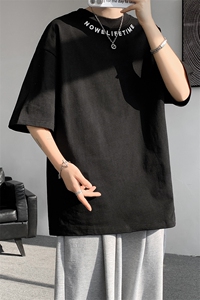 8XL-M特大码正肩纯棉短袖t恤男夏季刺绣上衣白色内搭打底DX309P35图片