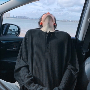 特批P35无差价秋季潮流条纹老钱风纹理感亨利领大码T恤男T24511图片