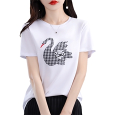 T恤女短袖圆领刺绣丝光棉宽松2025春新款上衣设计感减龄纯棉半袖，女装T恤，暖烁羊绒