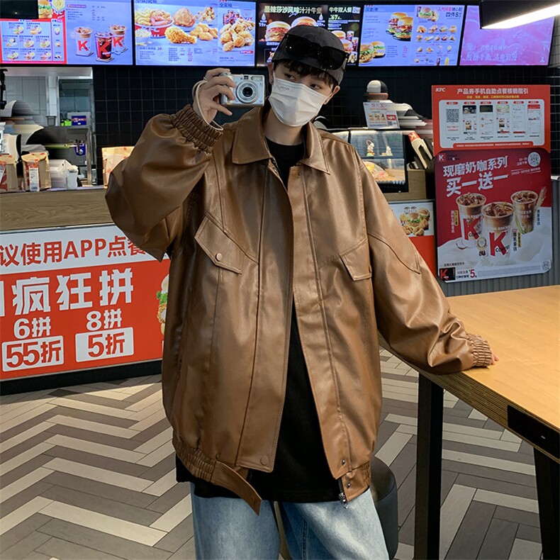 皮衣男韩版潮流痞子帅气高街2023春秋新款ins宽松外套W4767-P69图片