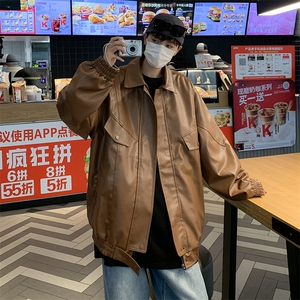 皮衣男韩版潮流痞子帅气高街2023春秋新款ins宽松外套W4767-P69图片