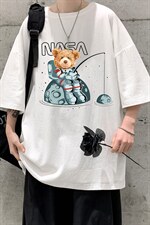 YT26251-P30NASA亚短袖t恤男大码五分袖男宽松七分袖港风模特，男装T恤，电商A040