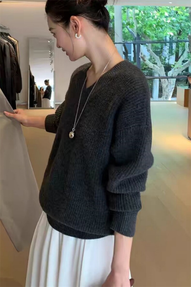 女士秋冬元宝针落肩V领羊毛衫羊毛,女装羊毛衫,旭驰羊绒
