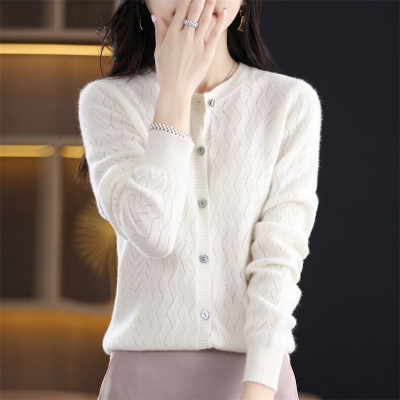 圆领开衫2024年秋冬季针织衫女休闲气质,针织衫/毛衣,暖娇绒