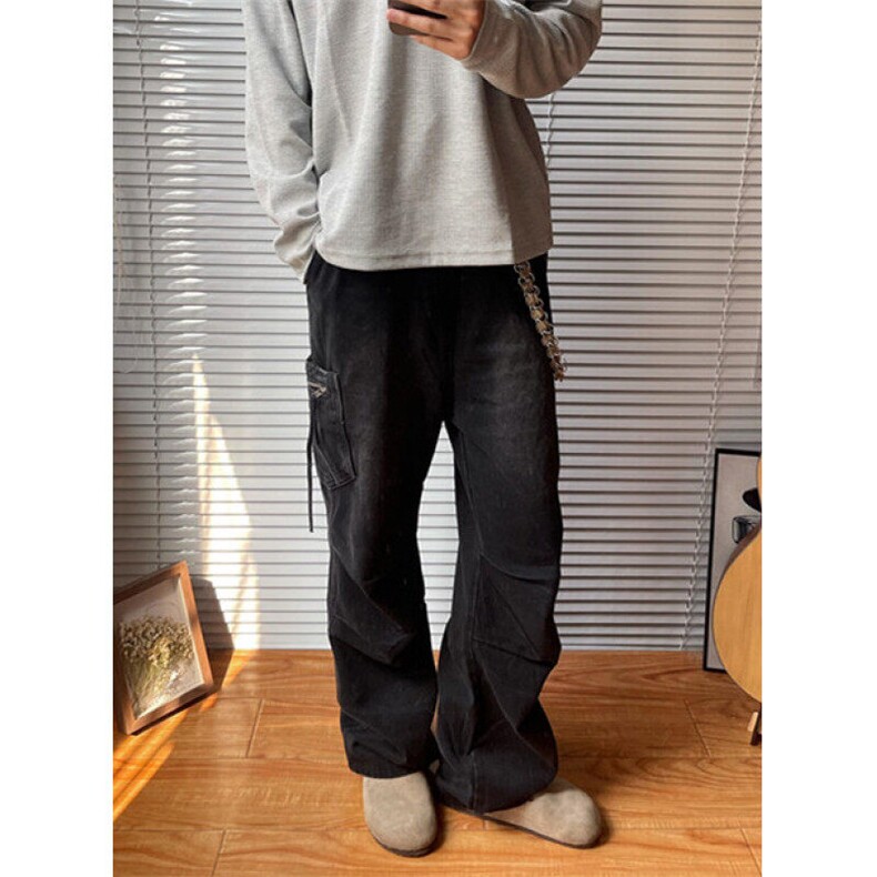 简约宽松口袋休闲裤vibe高街工装裤男女宽松直筒阔腿长裤NM779,男装牛仔裤,星座1116A（原606A-3）
