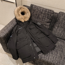 主推情侣装中长款貉子毛领羽绒服男女青年学生加厚羽绒服大衣，男装羽绒服，钱塘723
