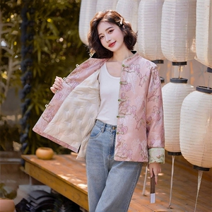 粉色新中式羽绒服女冬新款小个子复古盘扣刺绣白鸭绒外套图片
