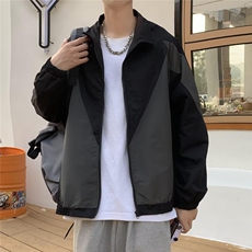 港风秋款男夹克衫翻领拼色休闲冲锋衣外套JK099P50，男装夹克，星座1013-1