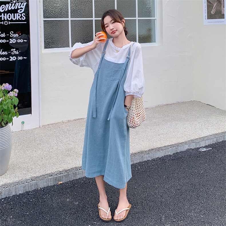 清纯甜美韩系氛围感连衣裙女夏2025新款慵懒松弛感减龄背带裙套装,女装套装/套裙,维壹