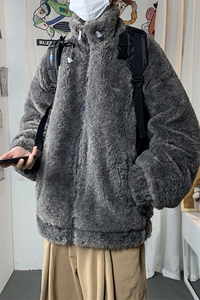 港风冬季宽松百搭棉服男羊羔毛情侣棉衣男外套男7956P105控149图片