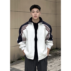 抖音得物高品质美式高街重磅结构织带拼接撞色立领卫衣外套CM41，男装卫衣，电商A486