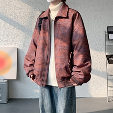 加棉美式扎染冬季加厚潮牌棉衣翻领复古双开拉外套979P115，男装棉衣，电商A458A
