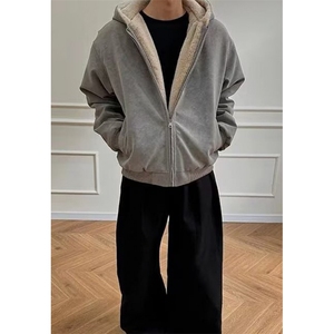 座山雕连帽加绒外套男女秋冬季美式高级感PU皮夹克棉服 MH913图片