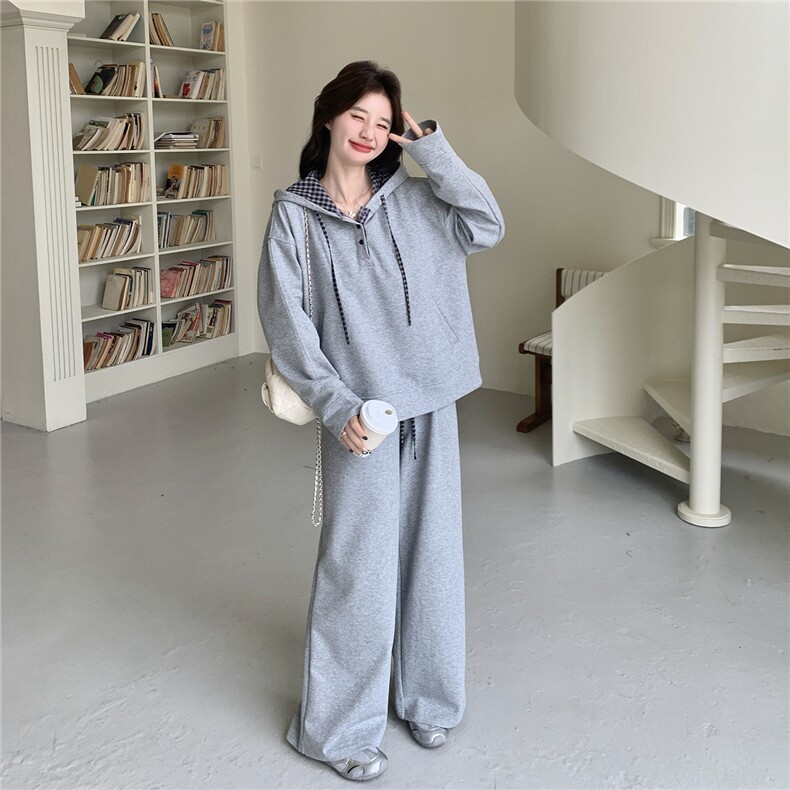 2026新春款连帽拼接格子卫衣套装B109-5805-175-288,女装卫衣/绒衫,2B109
