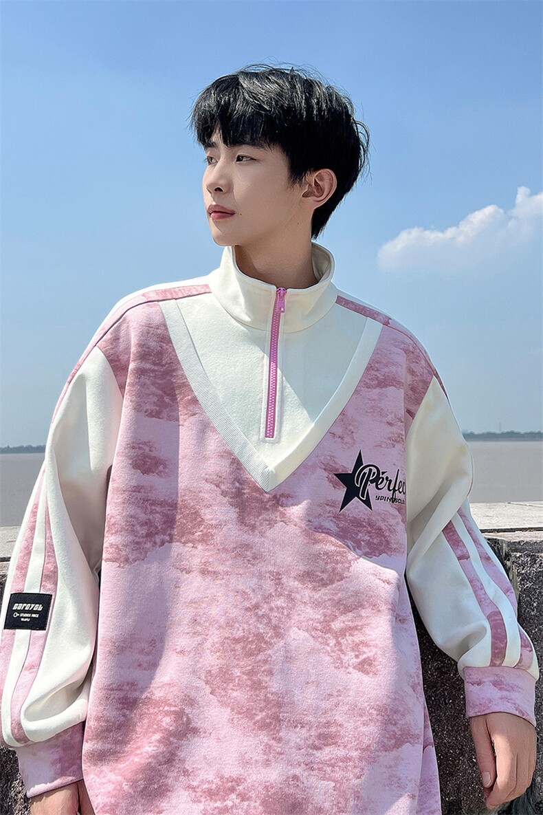 毛毯风脏脏布半拉链卫衣假两件2026秋季宽松A436-109-P5888,男装卫衣,电商A436