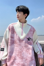 毛毯风脏脏布半拉链卫衣假两件2026秋季宽松A436-109-P5888，男装卫衣，电商A436