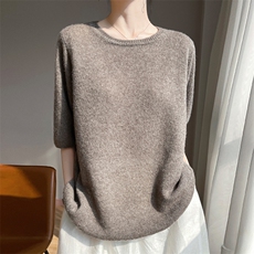 2025年秋季不连帽常规夏季时尚百搭通勤短袖，女装T恤，多娇羊绒