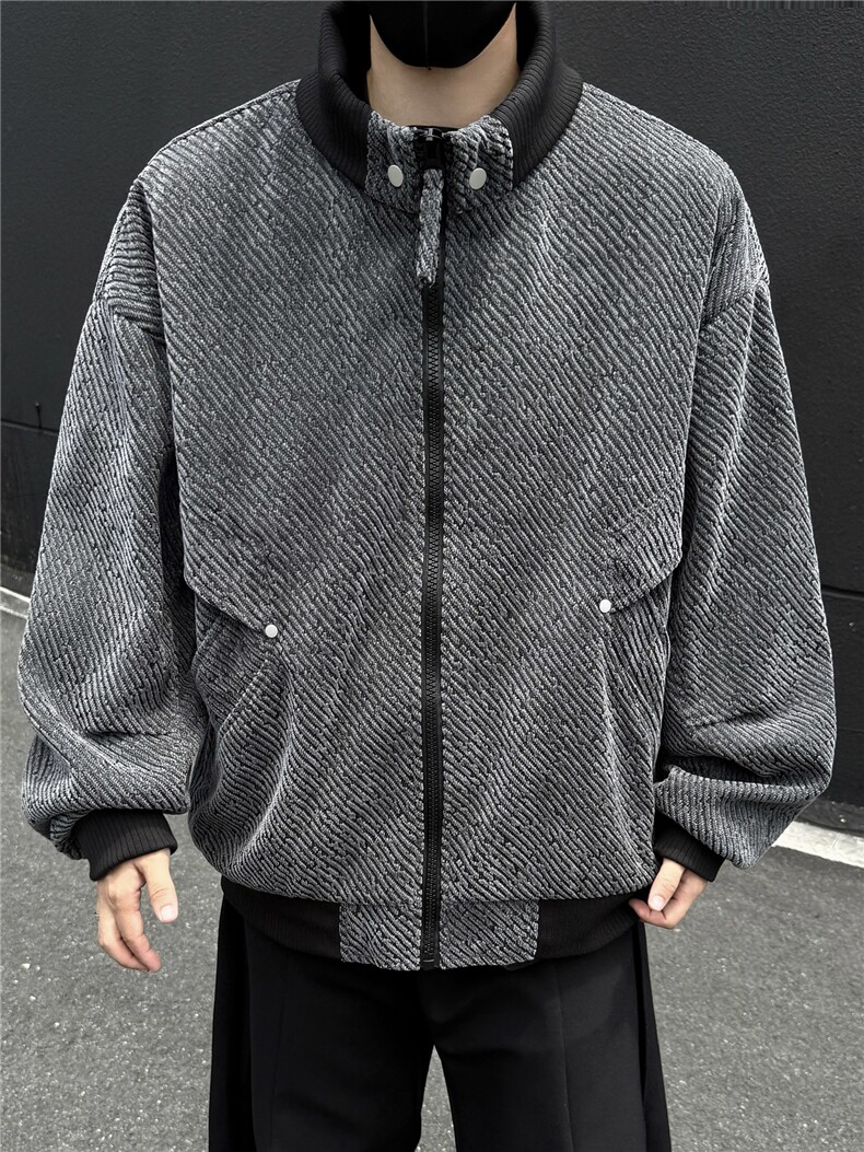 黑墙秋季工装夹克潮牌银丝斜纹雪尼尔翻领休闲外套A436-6109-P75,男装夹克,电商A436