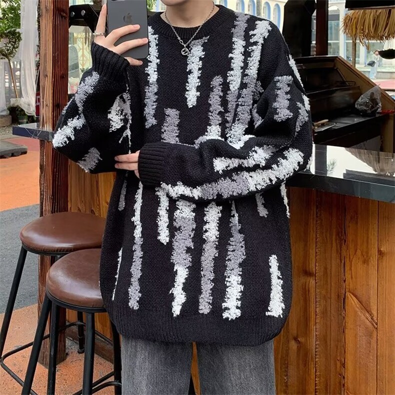 韩系秋冬新款潮牌街头撞色毛线针织衫圆领百搭毛衣男情侣7107/P50,男装针织衫/毛衣,星座506
