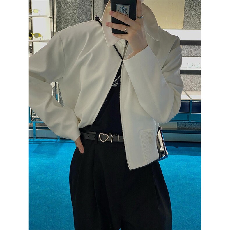 白色短款外套潮高级感行政翻领夹克美式复古棒球服JK642特P60,男装夹克,星座908-1