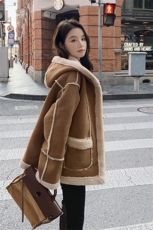 卡其色连帽加厚皮毛一体外套2C032877P185K268，女装棉衣/棉服，2C032