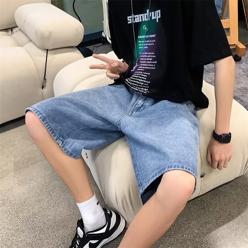 简约~男生夏季牛仔短裤时尚高级宽松五分中裤子,男装牛仔裤,星座1013