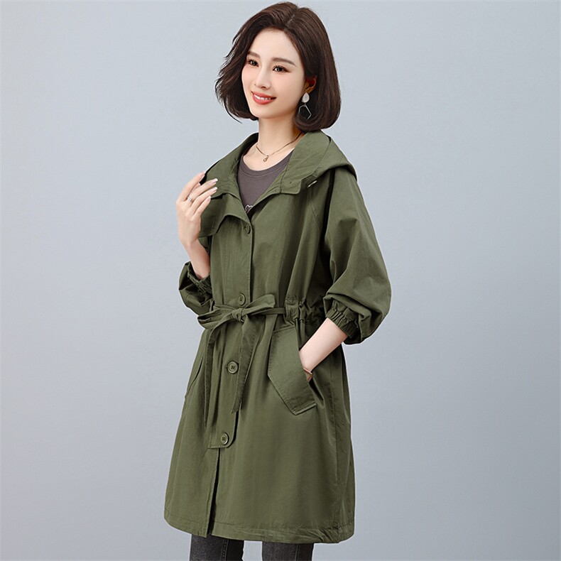 风衣女中长款2025春秋新款收腰显瘦中年妈妈大码宽松休闲大衣外套,女装风衣,江忆布依