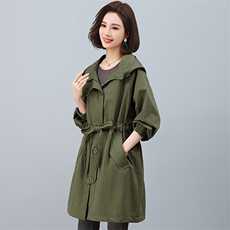 风衣女中长款2025春秋新款收腰显瘦中年妈妈大码宽松休闲大衣外套，女装风衣，江忆布依