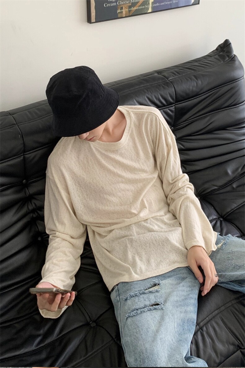 复古垂坠感百搭面膜tee长袖T恤轻薄TX7721特P42,男装T恤,星座908-1