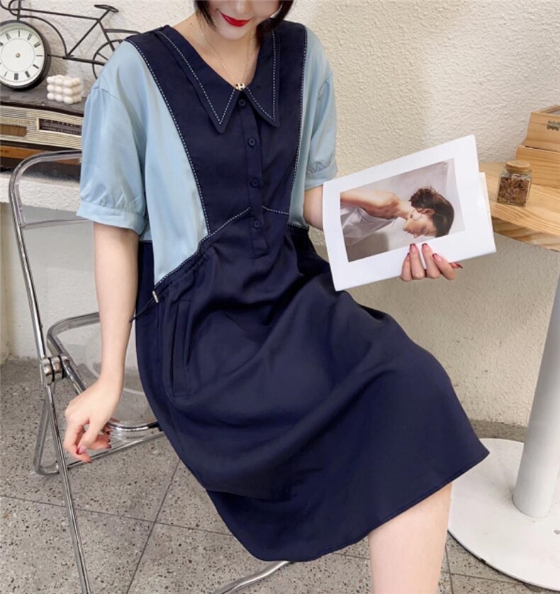 夏季拼色连衣裙，女装连衣裙，nice 奈思