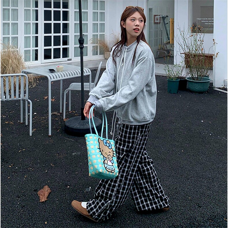 美式高街潮牌男女泡泡格子休闲裤直筒宽松慵懒显瘦阔腿休闲长裤子,男装休闲裤,电商A486