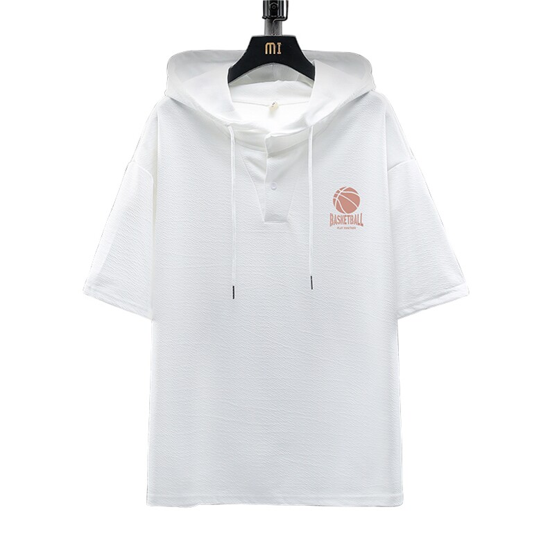 LD54237-P45连帽短袖t恤男大码胖子带帽五分袖中袖展架,男装T恤,电商A040A