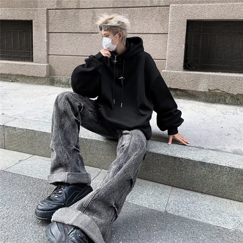 美式连帽卫衣男潮ins港风潮流假两件Y766P48,男装卫衣,星座1116-2