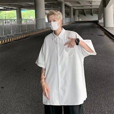 RL3618-P30发型师穿搭高级感白色衬衫男夏季薄潮牌潮流宽松半袖，男装衬衫，电商C233