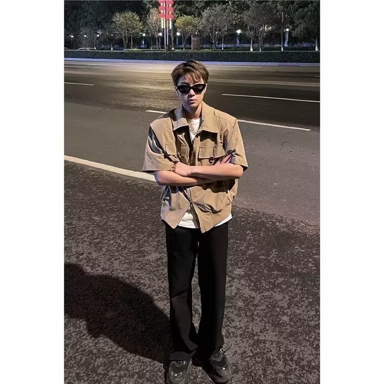 青少年设计感小众拉链外套衬衫男女装夏季新款宽松休闲短袖上衣,男装T恤,星座506A