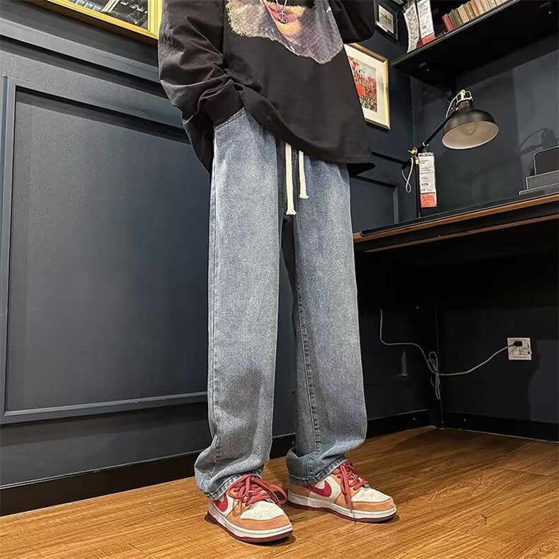 牛仔裤男秋冬季2023新款宽松直筒裤男生黑色阔腿N6008P35,男装牛仔裤,星座1116-2