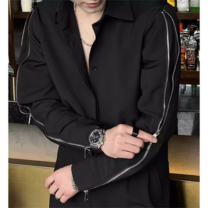 衬衫男士长袖春夏季新款时尚潮流免烫休闲衬衣双拉链宽松 CY191图片