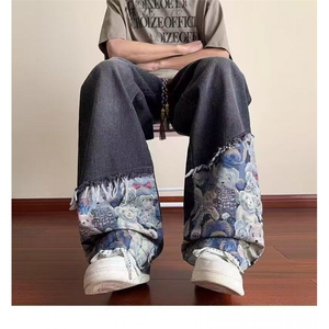 牛仔裤男女韩版潮流高街帅气百搭拼色202春夏季ins长裤RK2566-P45