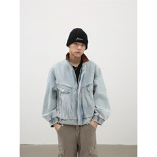 1506-1/JS1801/P80复古撞色浅蓝工装牛仔外套男春宽松潮翻领夹克，男装工装外套，星座1506-1
