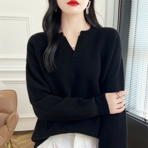 女V领羊毛衫2024秋冬新款宽松长袖针织衫休闲百搭图片